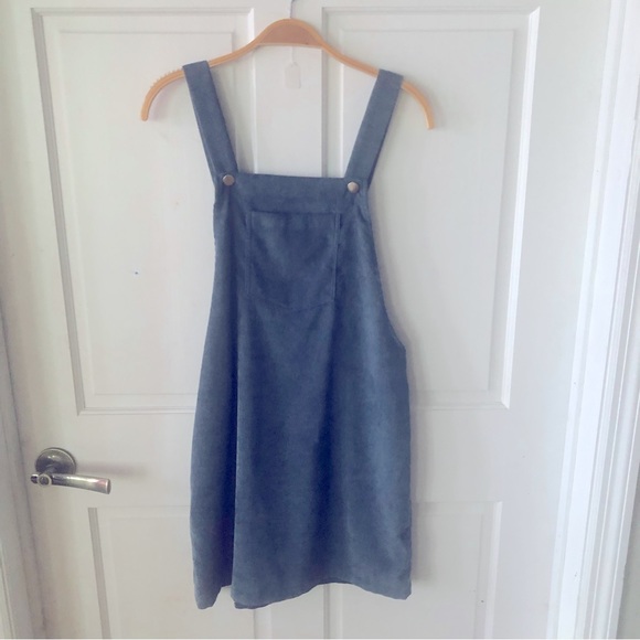 Bib Overall mini skirt a line powder blue corduroy - Picture 1 of 5